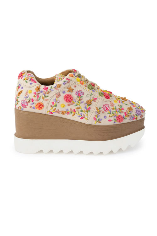 Multi Floral Corsage Signature Wedge Sneakers