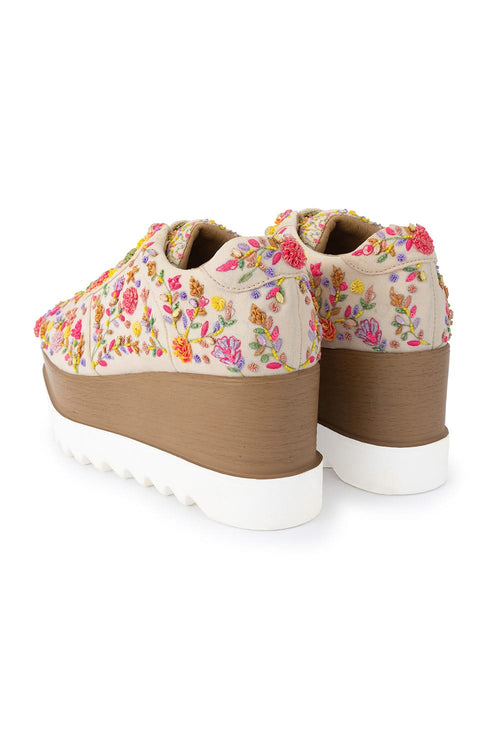 Multi Floral Corsage Signature Wedge Sneakers