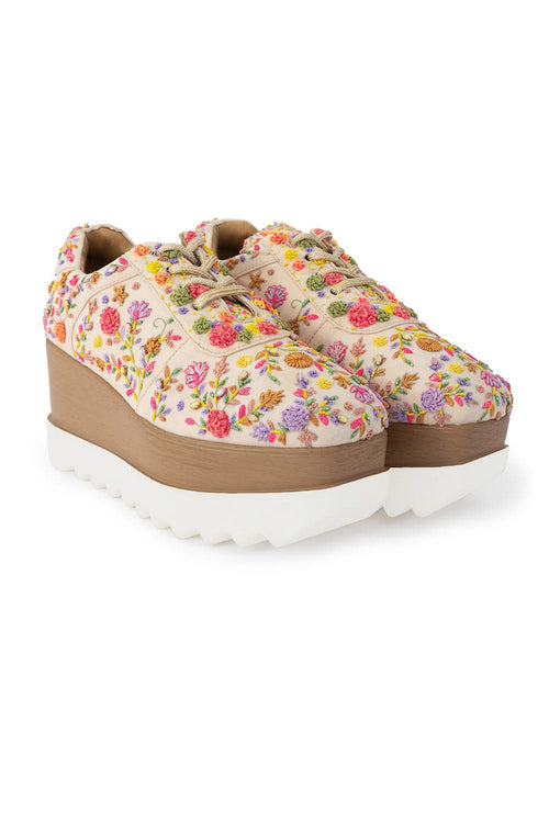 Multi Floral Corsage Signature Wedge Sneakers