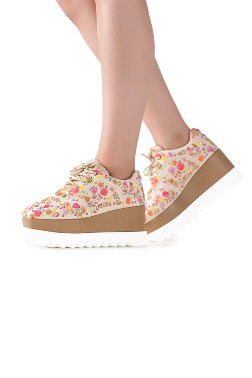 Multi Floral Corsage Signature Wedge Sneakers