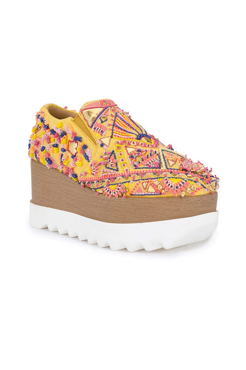 Yellow Kaleidoscope Wedge Sneakers