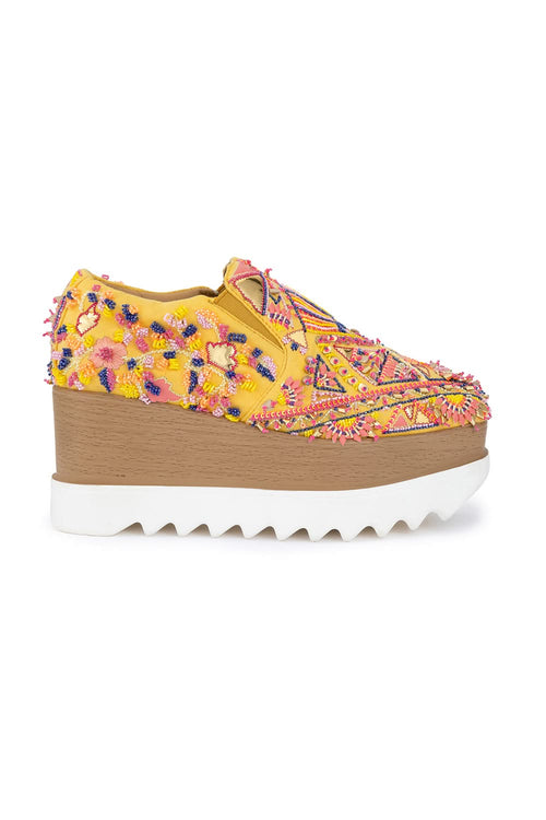 Yellow Kaleidoscope Wedge Sneakers