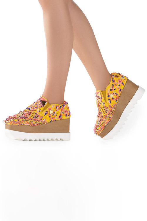 Yellow Kaleidoscope Wedge Sneakers