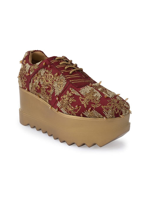 Maroon Autumn Song Wedge Sneakers