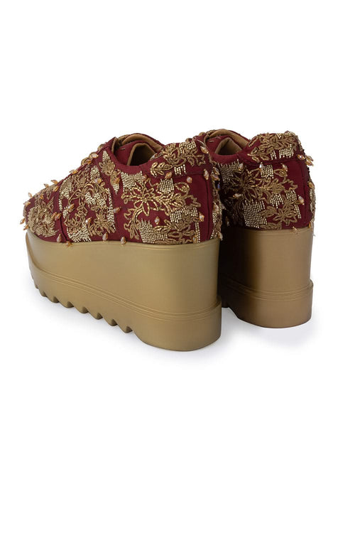 Maroon Autumn Song Wedge Sneakers