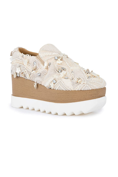 Beige Paradise Signature Wedge Sneakers