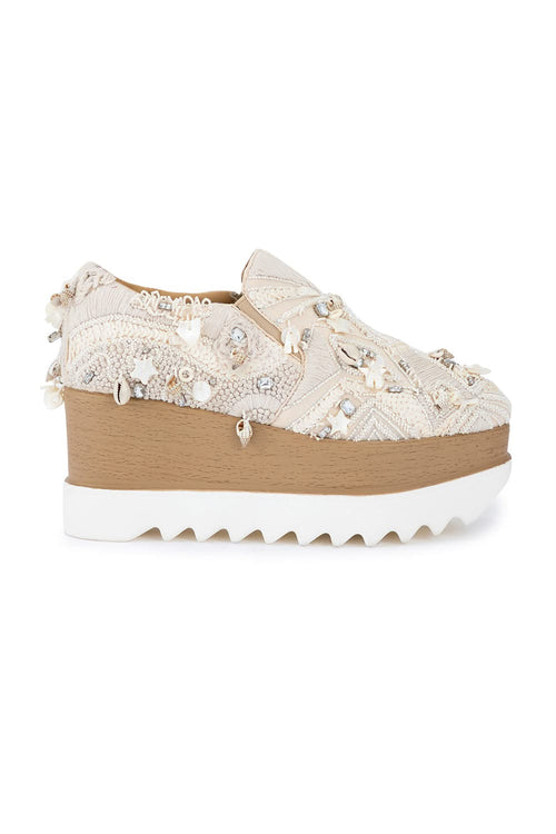 Beige Paradise Signature Wedge Sneakers