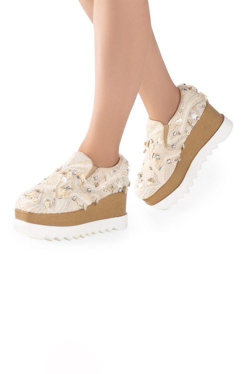Beige Paradise Signature Wedge Sneakers