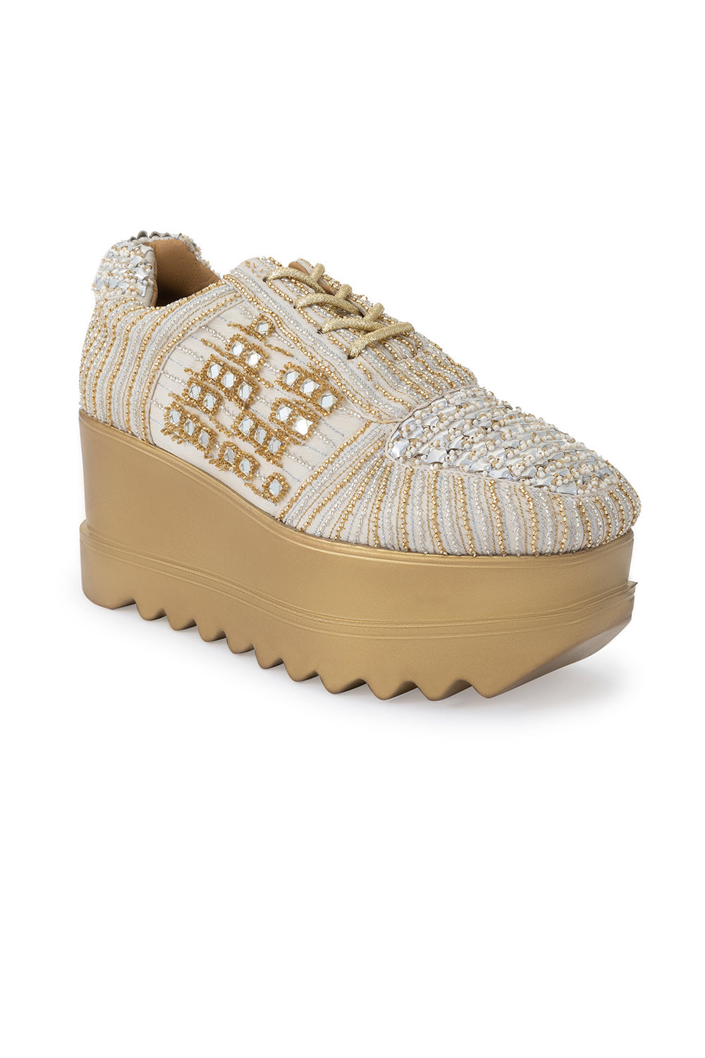 Champagne And Ivory Wedge Sneakers