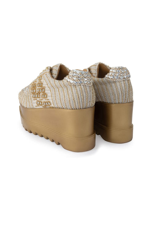 Champagne And Ivory Wedge Sneakers