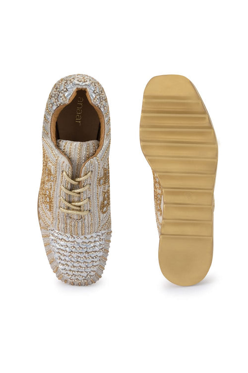 Champagne And Ivory Wedge Sneakers