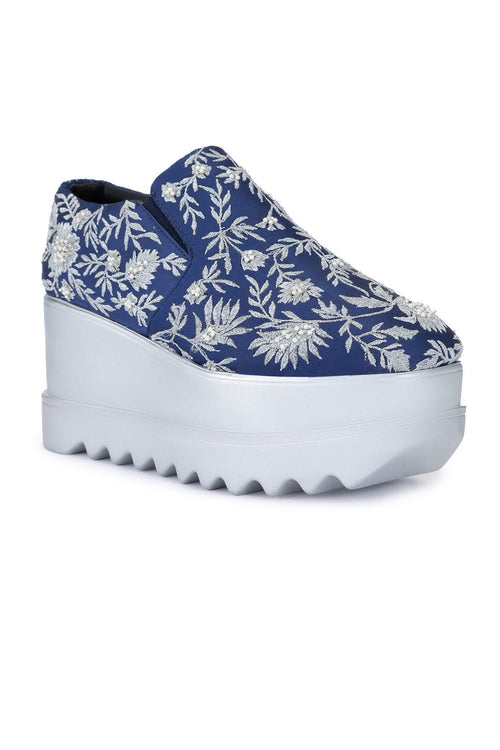 Navy Celestial Wedge Sneakers