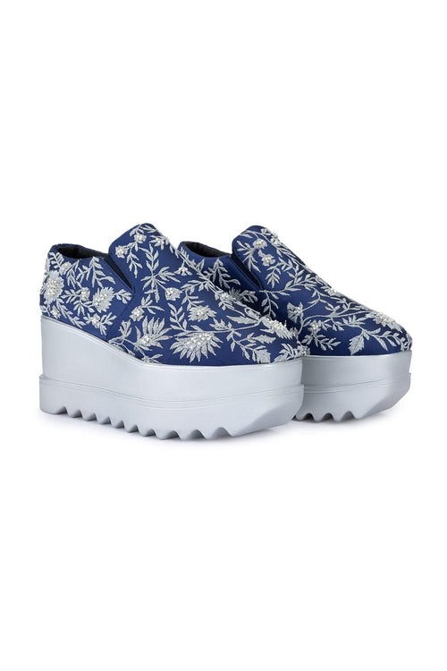 Navy Celestial Wedge Sneakers