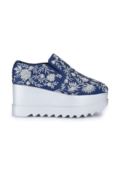 Navy Celestial Wedge Sneakers