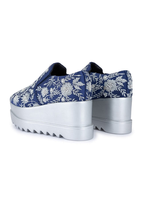 Navy Celestial Wedge Sneakers