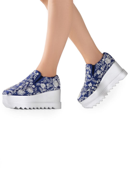 Navy Celestial Wedge Sneakers