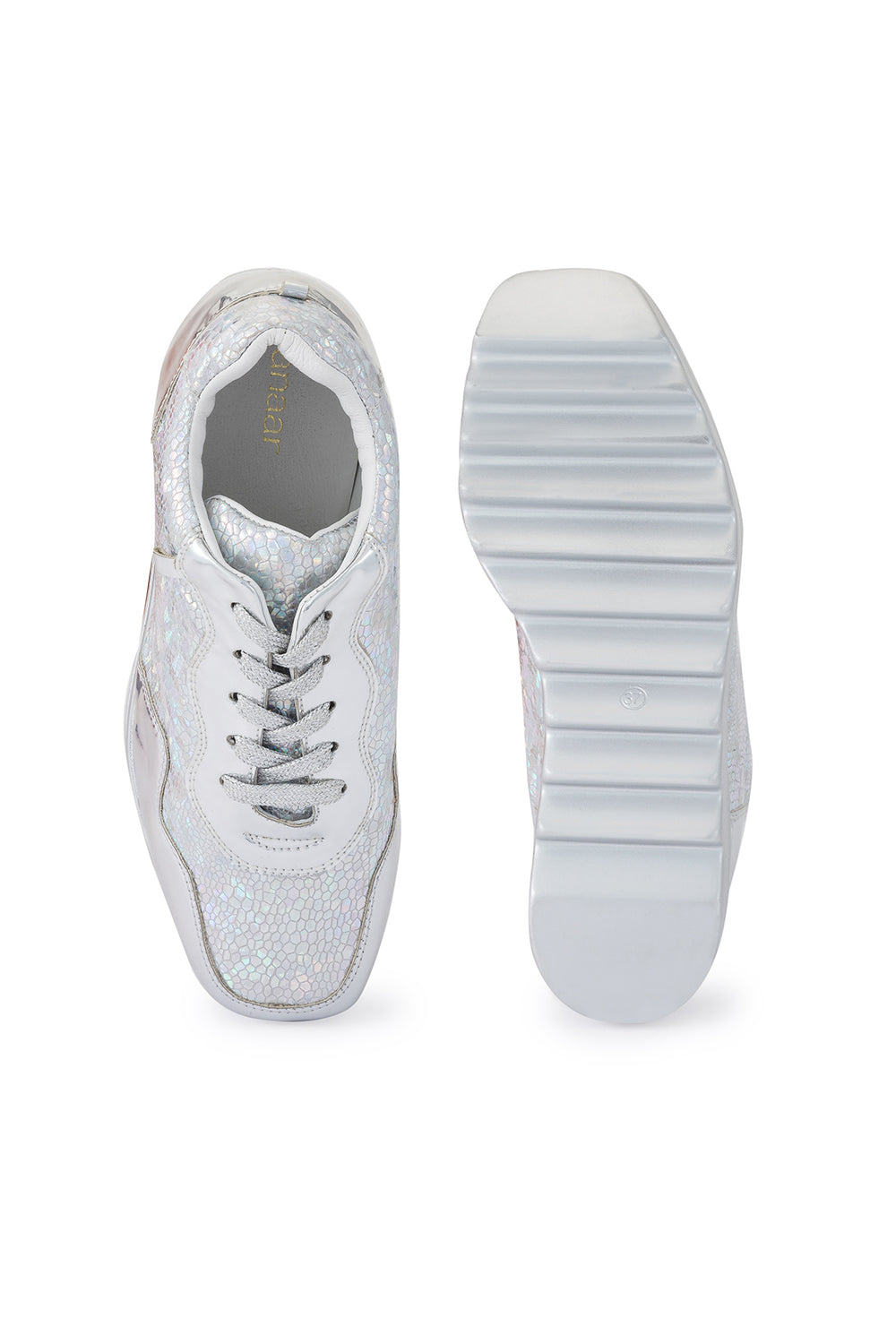 Silver Disco 22 Signature Wedge Sneakers