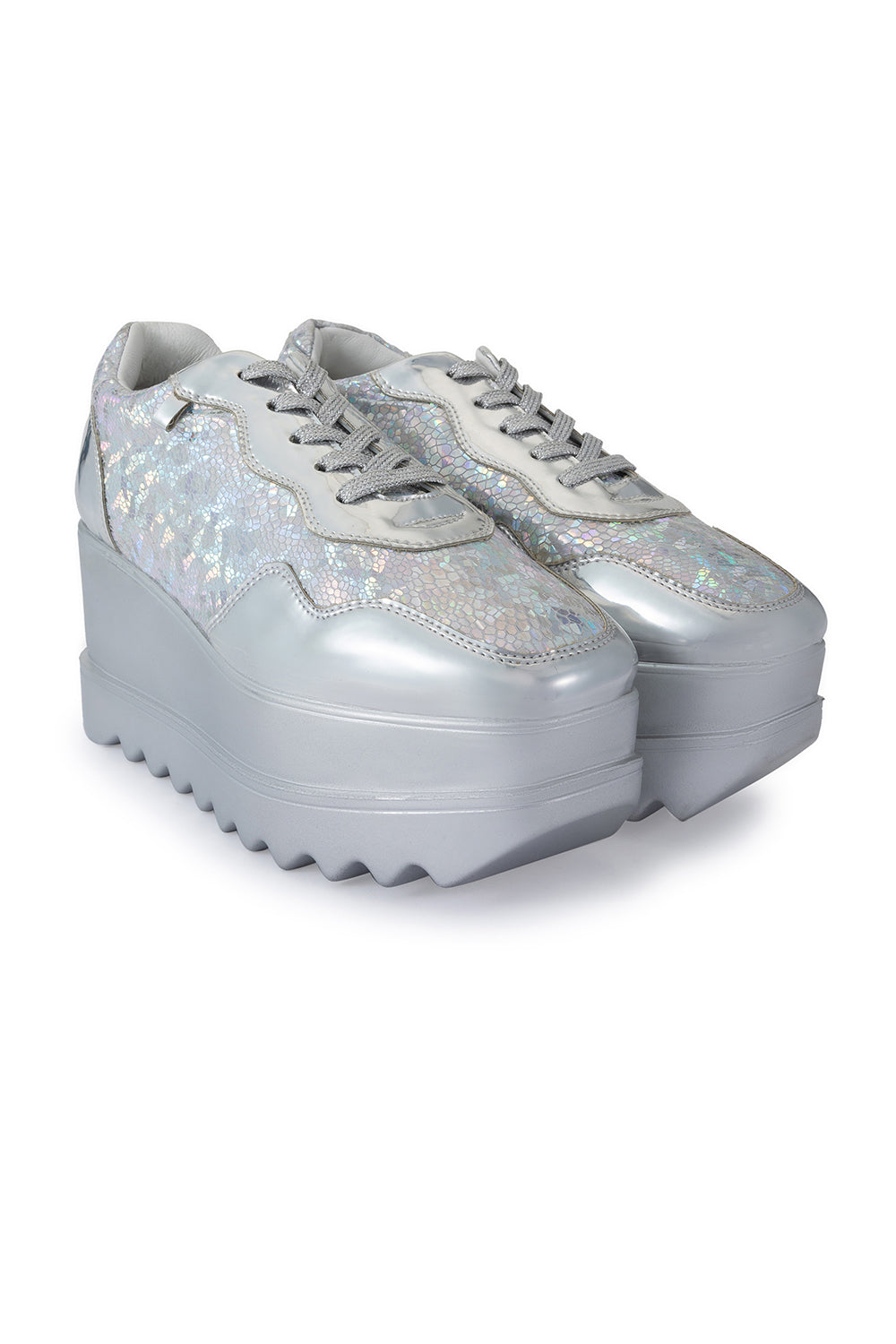 Silver Disco 22 Signature Wedge Sneakers