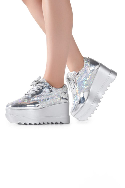 Silver Disco 22 Signature Wedge Sneakers