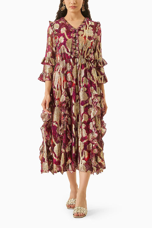 Ivana Metallic Ruffled Dress