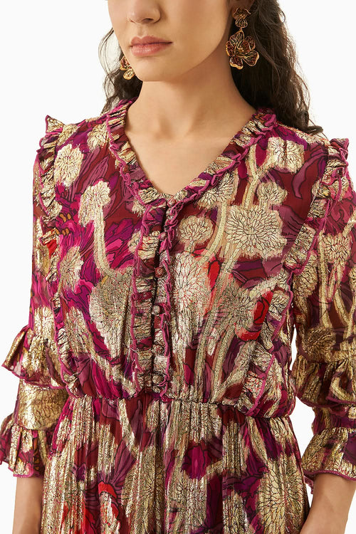 Ivana Metallic Ruffled Dress