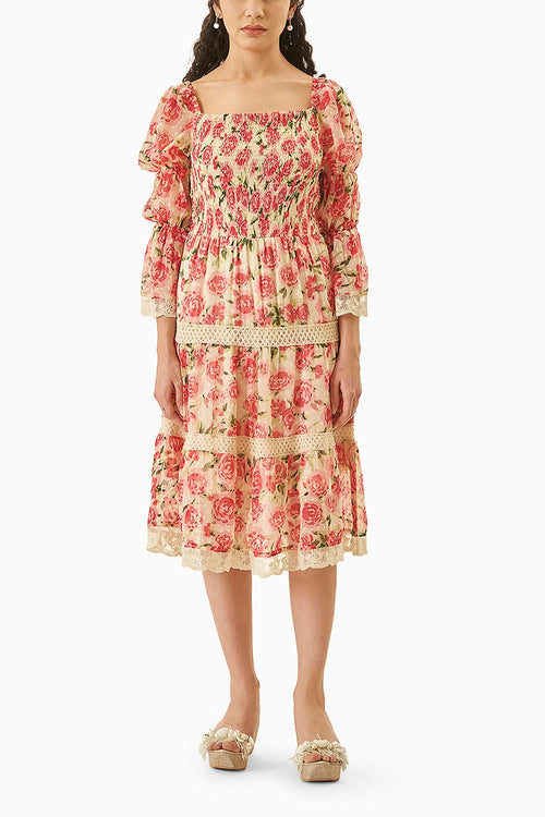 Dainty Rose Print Off Shoulder Dress