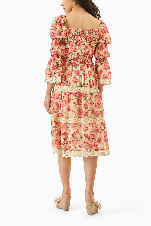 Dainty Rose Print Off Shoulder Dress