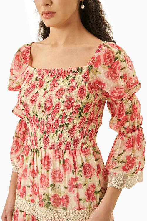 Dainty Rose Print Off Shoulder Dress
