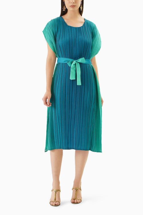 Ombre Pleated Midi Dress