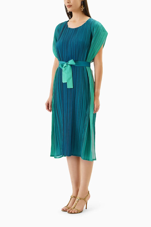 Ombre Pleated Midi Dress