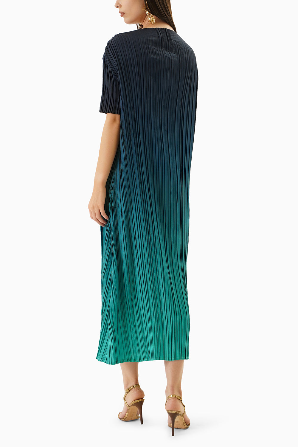 Ombre Green Pleated Midi Dress