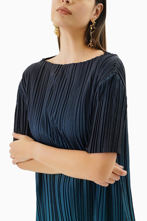 Ombre Green Pleated Midi Dress