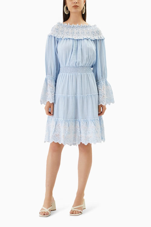 Blue Broderie Stripe Dress