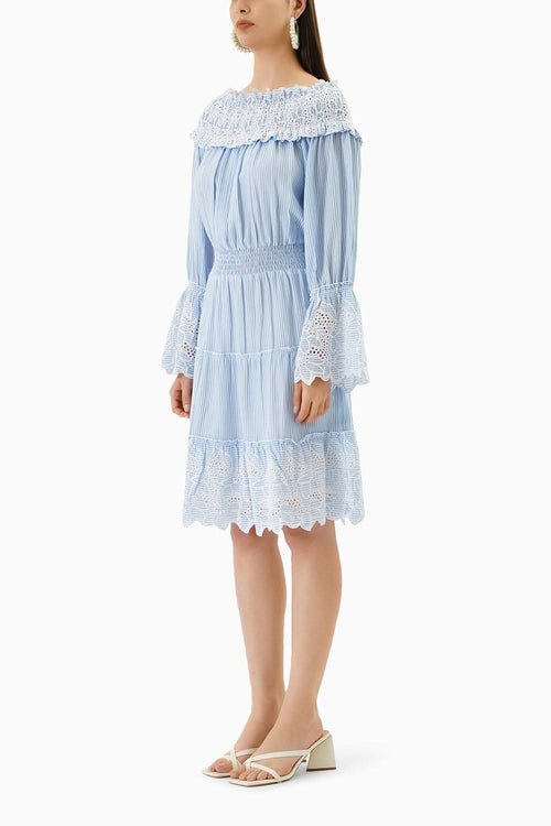 Blue Broderie Stripe Dress