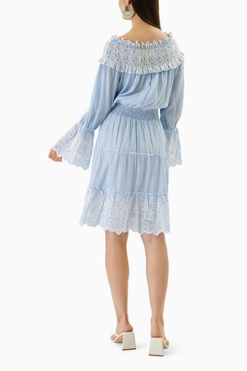 Blue Broderie Stripe Dress