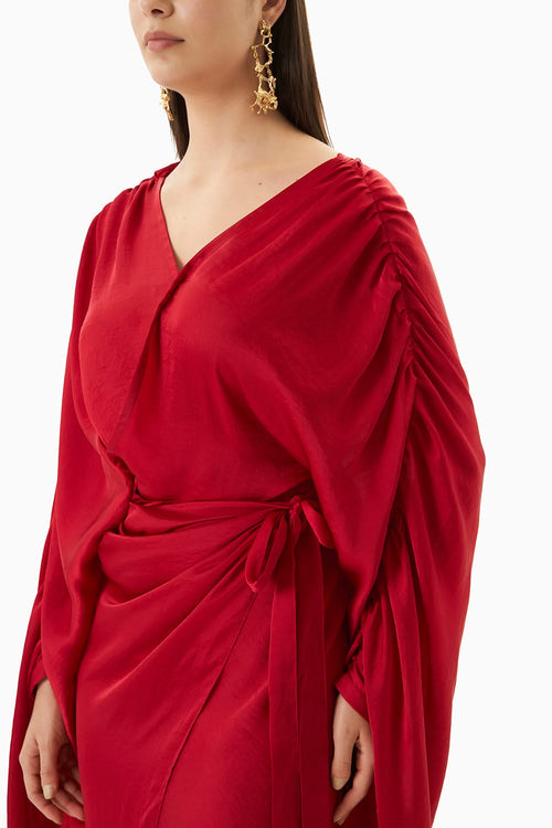 Red Peony Draped Dress