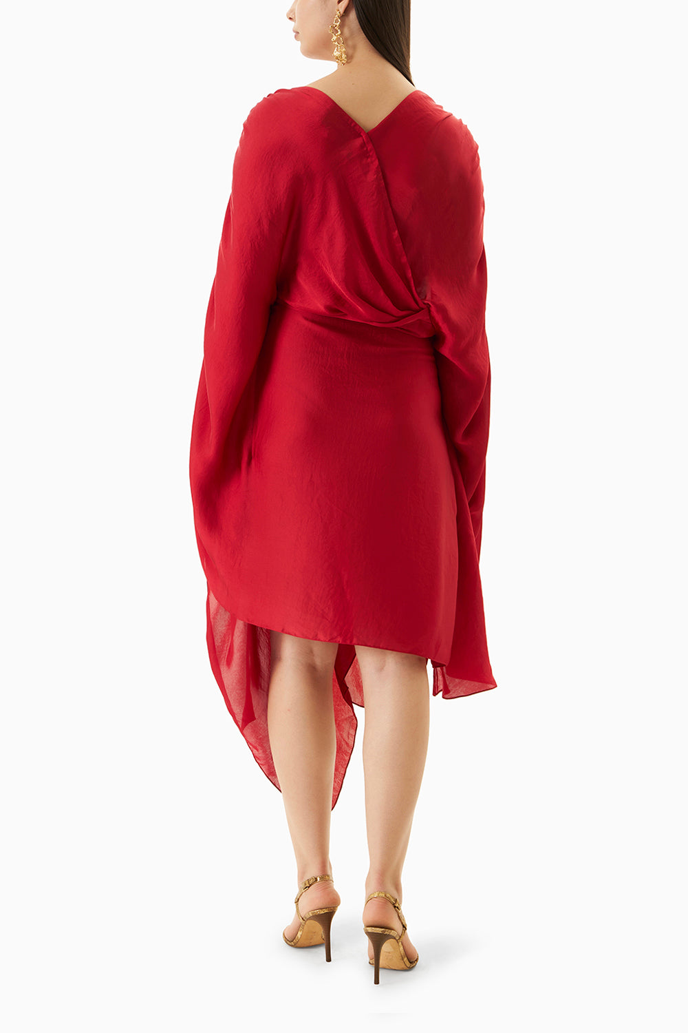 Red Peony Draped Dress