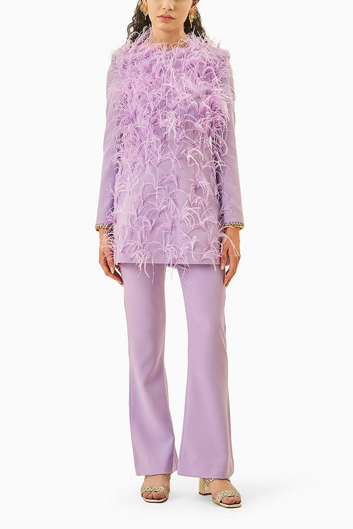 Salvia Lilac Crepe And Feather Coord set