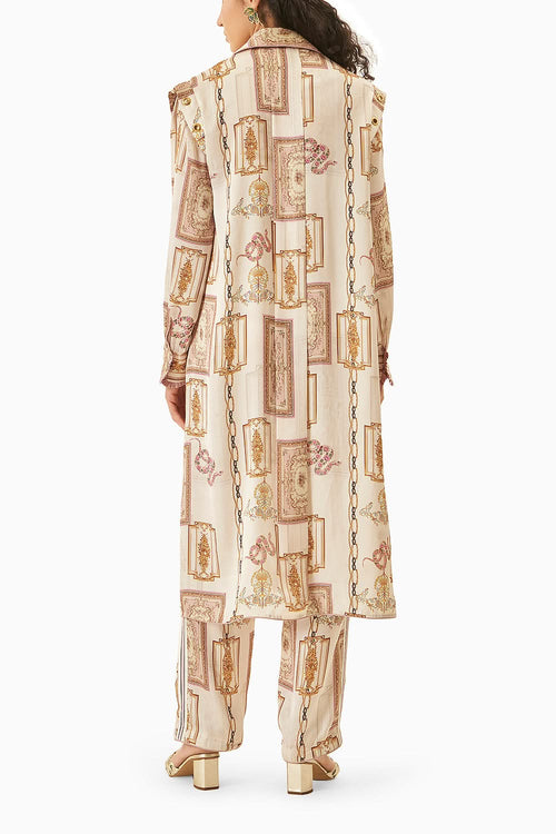 Cala Ecru Satin Printed Coord Set