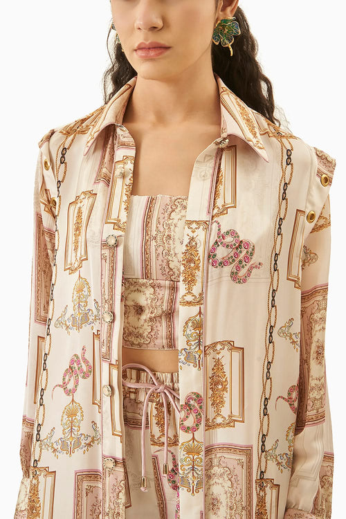 Cala Ecru Satin Printed Coord Set