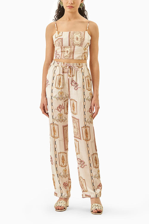 Cala Ecru Satin Printed Coord Set