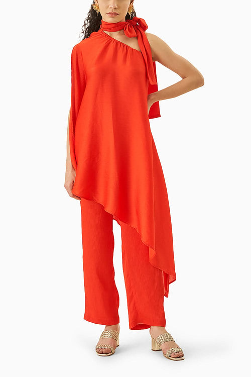 Frida Orange crushed Crepe Shirt and pants