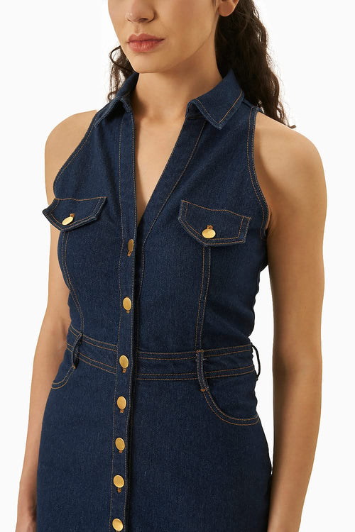 Blue Stretch Denim Dress