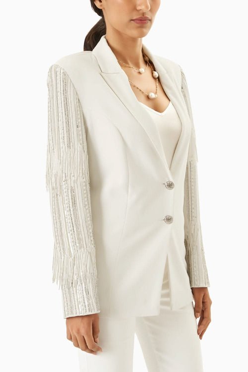 White Blazer Set with Pants