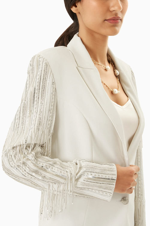White Blazer Set with Pants