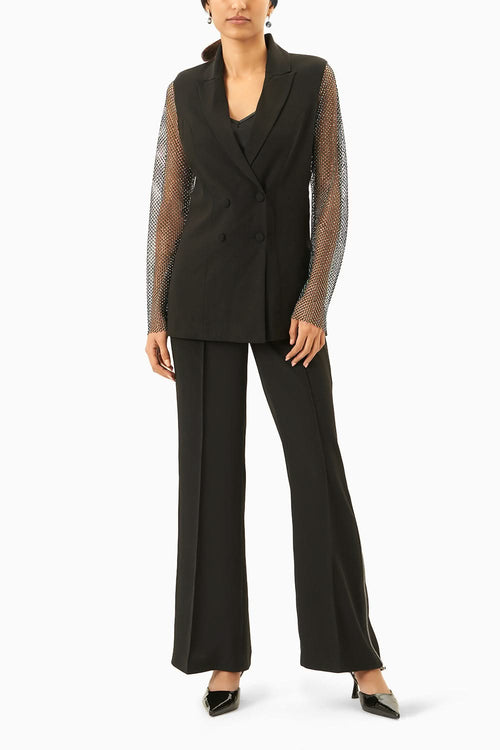 Black Blazer with Crystal mesh lace