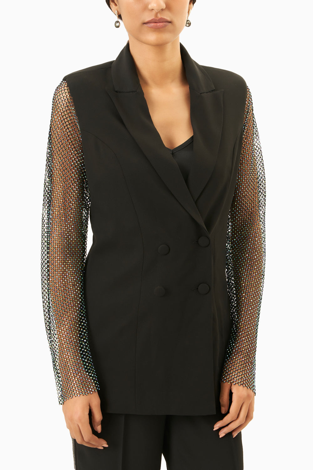 Black Blazer with Crystal mesh lace