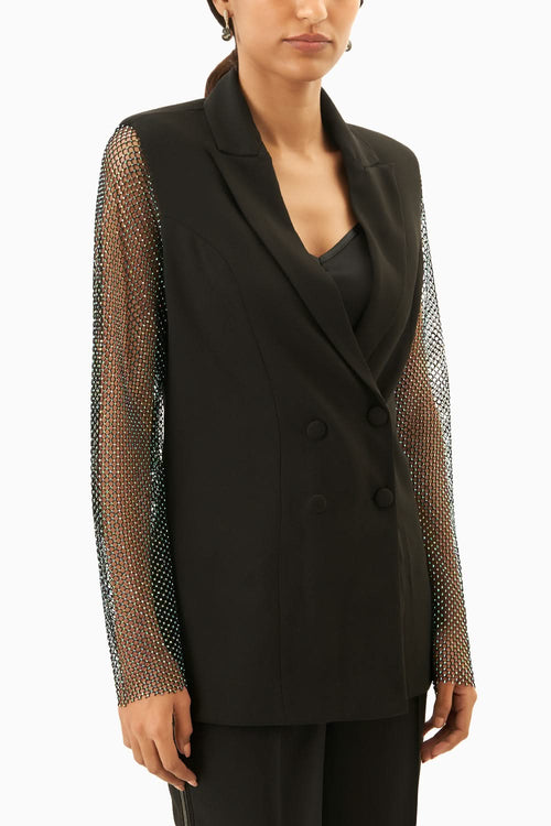 Black Blazer with Crystal mesh lace