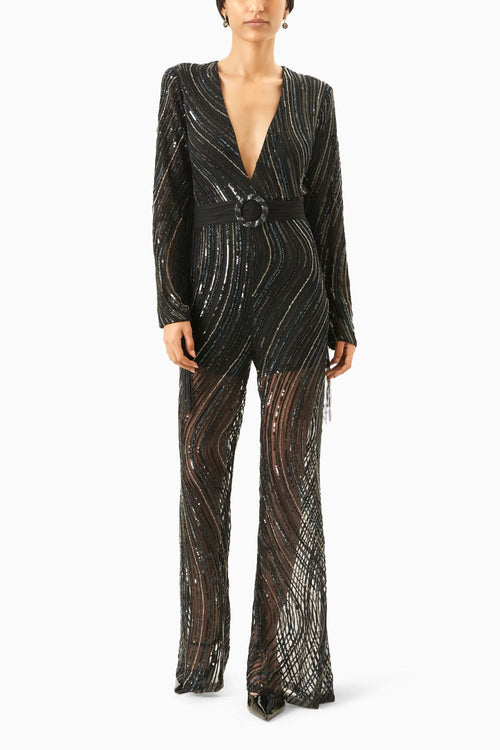 Black Sequins with Crystals Jumpsuit
