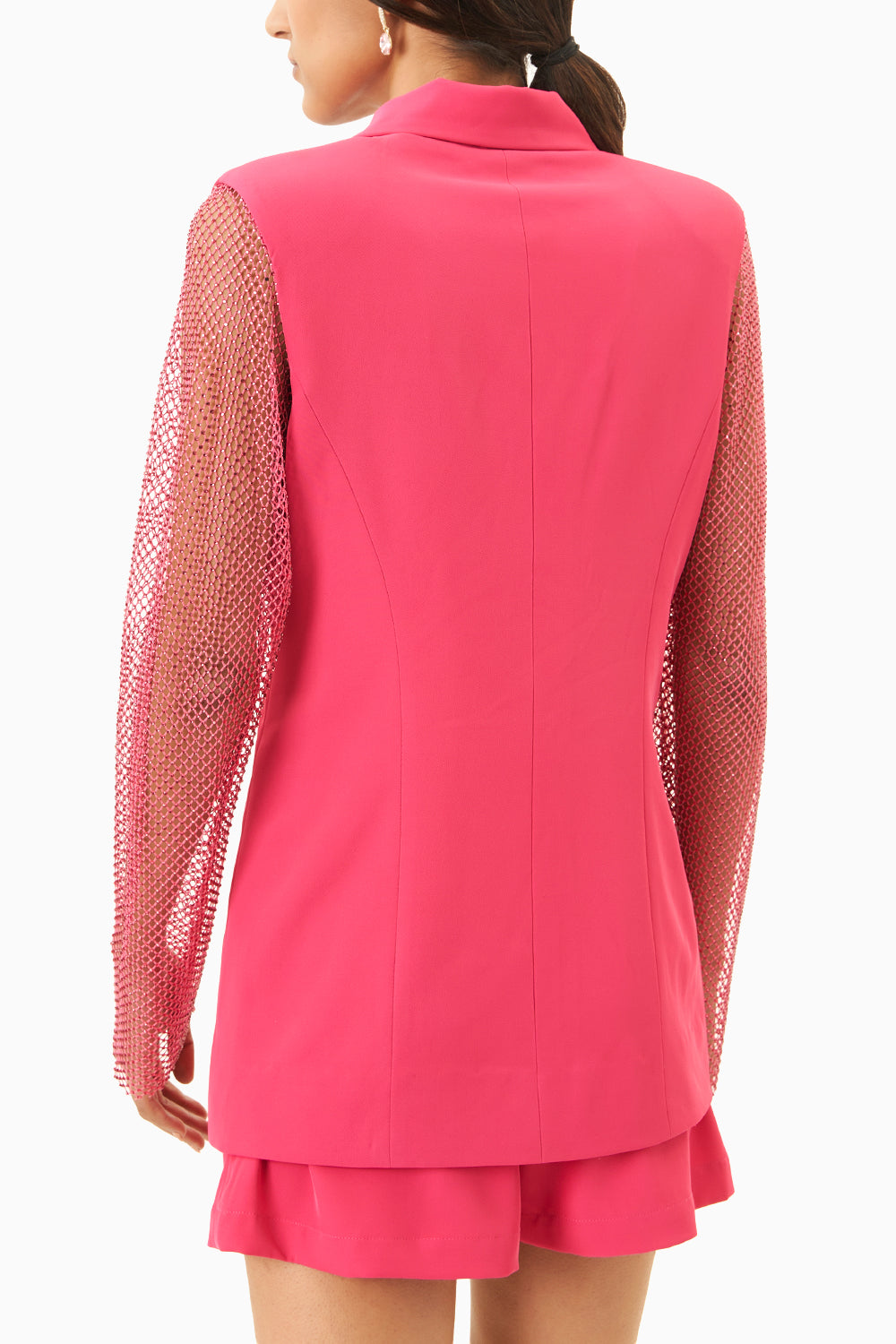 Pink Mesh Blazer with Crystals Co-ord Set